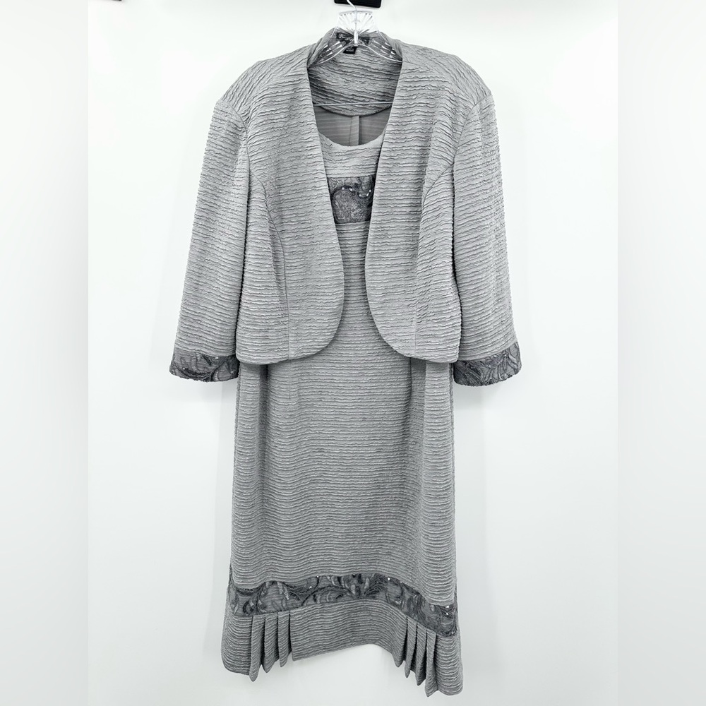 Brianna Milay Embroidered Sequin Two Piece Jacket Dress Gray Size 18 Women's‎